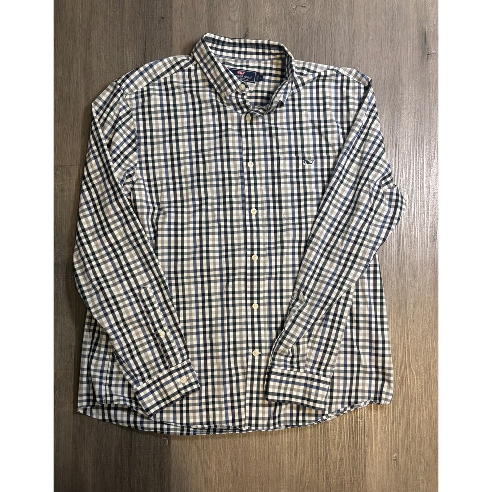 Vineyard Vines Button Down Shirt Mens L Multi Gingham Plaid Whale Logo Cotton
